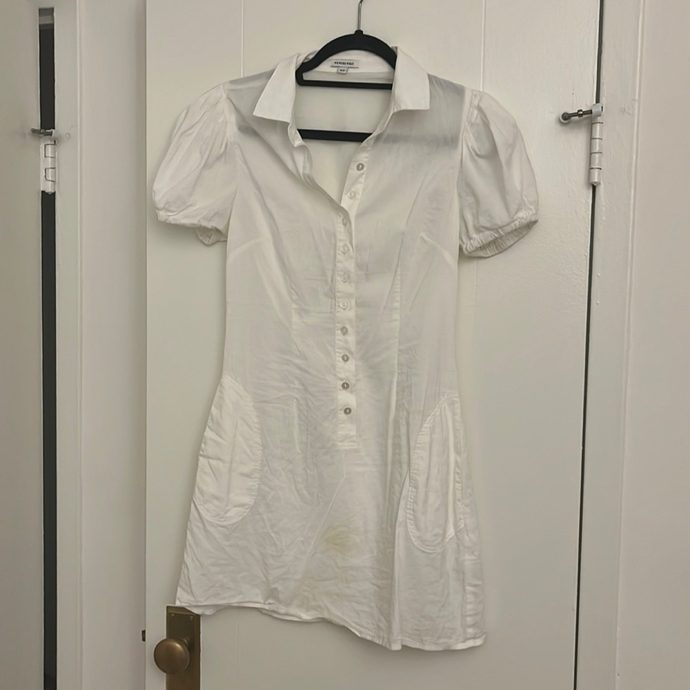 WeWoreWhat white linen puff sleeve dress size s